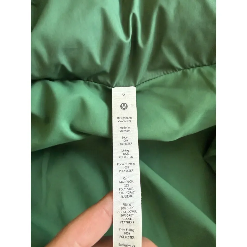 Lululemon Wunder Puff Jacket Everglade Green Women’s Size 6